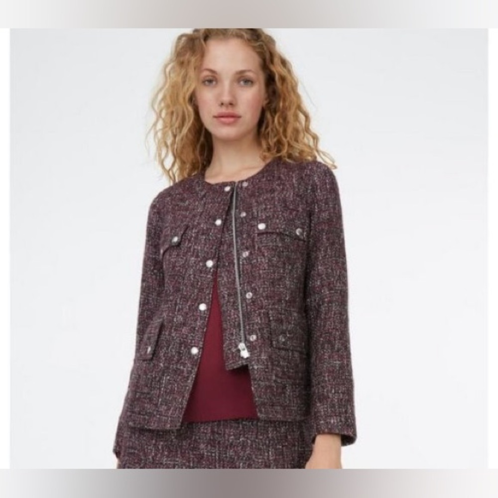 CLUB MONACO Multi Coloured Tweed Wool Blend Zip and Snap Closure (00)